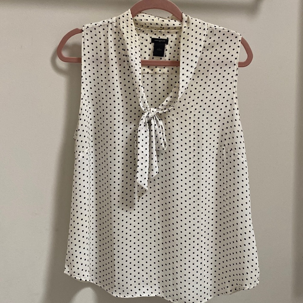 Ann Taylor top. White/cream with black polka dots. Large